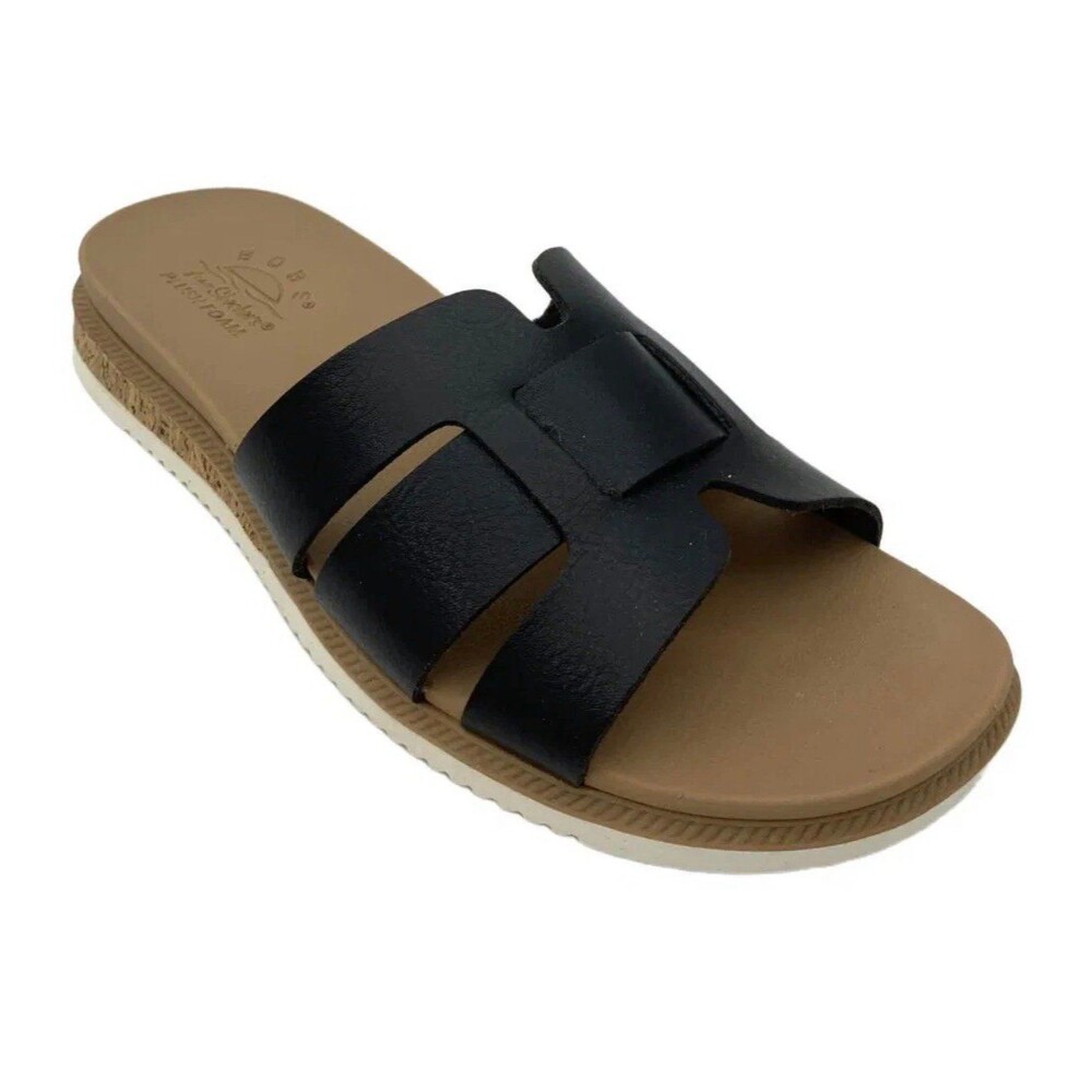 Skechers Women's Bobs Desert Kiss Vegan Slide Sandals Black size 6 shoes